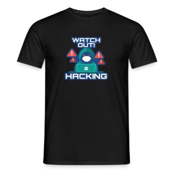 Watch Out Hacking Full Stack Coder Software - Men's T-Shirt - black - Front - AI Model Male 178 light (178cm)