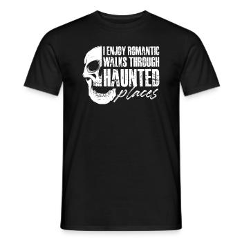 I enjoy romantic walks through haunted places - Men's T-Shirt - black - Front - AI Model Male 178 light (178cm)