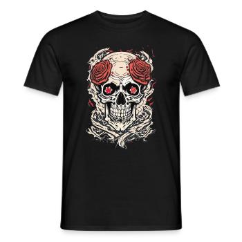 Japanese Skull - Skull with Flowers - Men's T-Shirt - black - Front - AI Model Male 178 light (178cm)