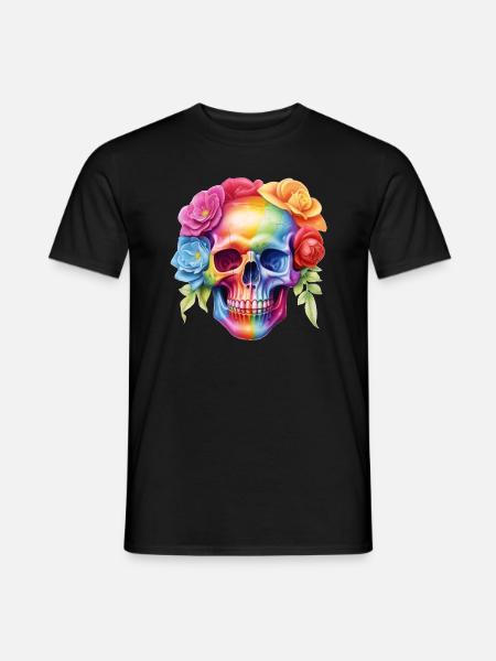 Cooler Totenkopf in Regenbogenfarben - Männer T-Shirt - Schwarz