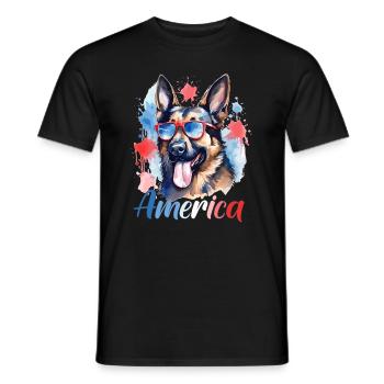 America Dog 4th of July Independence Day Freedom - Men's T-Shirt - black - Front - AI Model Male 178 light (178cm)