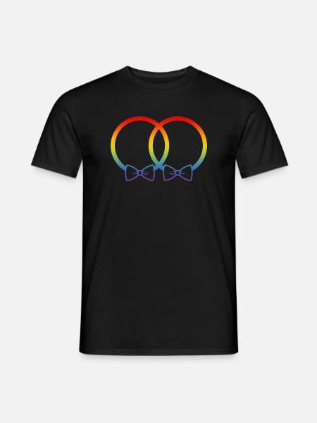 LGBT Eheringe Hochzeit JGA Paar Regenbogen Fliege - Männer T-Shirt - Schwarz