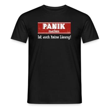 Lustiger Spruch Panik machen ist auch keine Lösung - Männer T-Shirt - Schwarz - Vorne - AI Model Male 178 light (178cm)