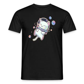 Cute Trippy Astronaut Cat Psychedelic Cosmos Rave - Men's T-Shirt - black - Front - AI Model Male 178 light (178cm)