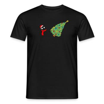 Funny Black Cat Pushing Christmas Tree Over Cat - Men's T-Shirt - black - Front - AI Model Male 178 light (178cm)