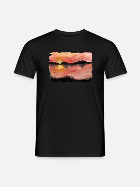 Gemalter Sonnenuntergang Aquarell/Tusche - Männer T-Shirt - Schwarz