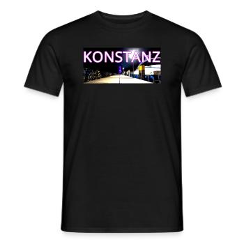 Constance Landmark in the Evening with Bridge Bicycles - Men's T-Shirt - black - Front - AI Model Male 178 light (178cm)