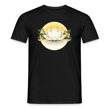 Fleur de lotus blanc - Design floral d’été - T-shirt homme - noir - Devant - AI Model Male 178 light (178cm)