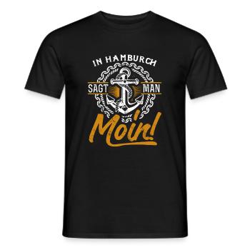 In Hamburch sagt man Moin – Maritimes Design - Männer T-Shirt - Schwarz - Vorne - AI Model Male 178 light (178cm)