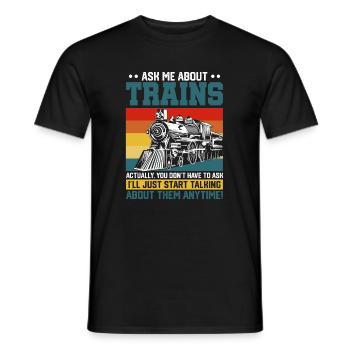 Demande-moi sur les trains trains locomotive - T-shirt homme - noir - Devant - AI Model Male 178 light (178cm)