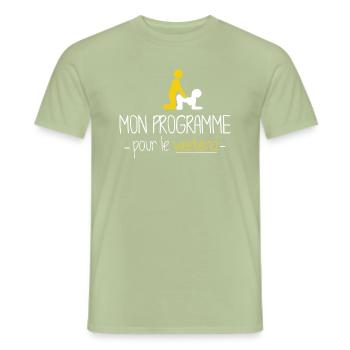 Mon programme pour le weekend la baise sexe - T-shirt homme - vert sauge - Devant - AI Model Male 178 light (178cm)