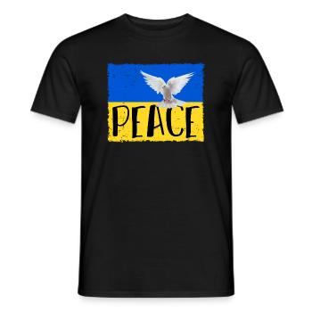 Ukraine Flag Coat of Arms Peace Peace. Against war! - Men's T-Shirt - black - Front - AI Model Male 178 light (178cm)