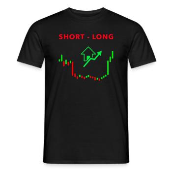 SHORT - LONG - AKTIEN - Männer T-Shirt - Schwarz - Vorne - AI Model Male 178 light (178cm)