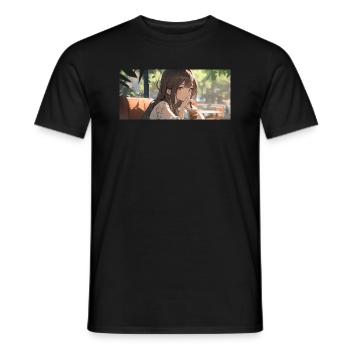 Girl with Coffe - Männer T-Shirt - Schwarz - Vorne - AI Model Male 178 light (178cm)