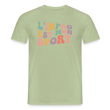 L'impro est mon sport,theatre improvisation - T-shirt homme - vert sauge - Devant - AI Model Male 178 light (178cm)