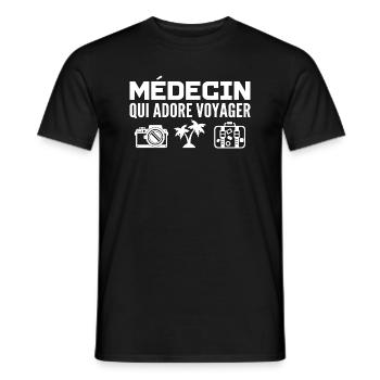 Voyageurs & Médecins : Passion & Découverte - T-shirt homme - noir - Devant - AI Model Male 178 light (178cm)