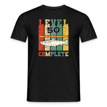 Level 50 Complete Retro Fisherman Vintage Trout - Men's T-Shirt - black - Front - AI Model Male 178 light (178cm)
