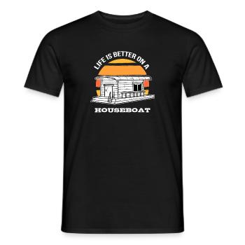 Life Is Better On A Houseboat Boating Captain Gift - Men's T-Shirt - black - Front - AI Model Male 178 light (178cm)