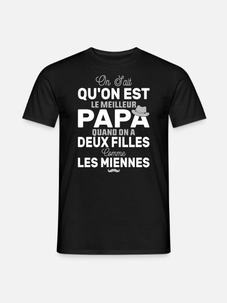 Papa Avec Deux Filles Fête Des Pères Cadeau - T-shirt homme - noir
