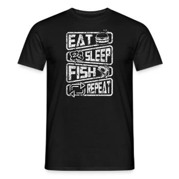 Iss Schlaf Fisch Wiederholung lustiges Fischerangeln - Männer T-Shirt - Schwarz - Vorne - AI Model Male 178 light (178cm)