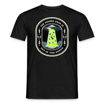 The Fishing Here Is Out Of This World UFO Fishing - Men's T-Shirt - black - Front - AI Model Male 178 light (178cm)