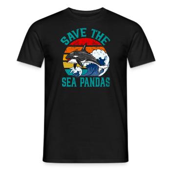 Save The Sea Pandas Retro Rescue Killer Whale Orca - Men's T-Shirt - black - Front - AI Model Male 178 light (178cm)