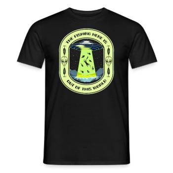 The Fishing Here Is Out Of This World UFO Fishing - Men's T-Shirt - black - Front - AI Model Male 178 light (178cm)