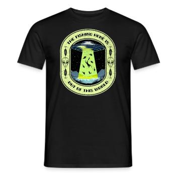 The Fishing Here Is Out Of This World UFO Fishing - Men's T-Shirt - black - Front - AI Model Male 178 light (178cm)