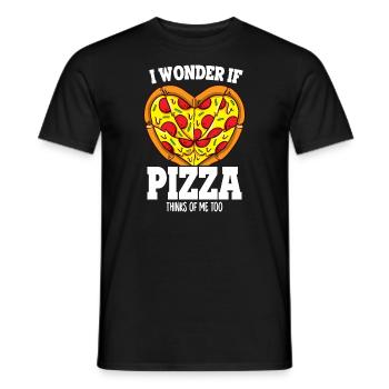 Lustig frage ich mich, ob Pizza auch an mich denkt Pizza-Fan - Männer T-Shirt - Schwarz - Vorne - AI Model Male 178 light (178cm)