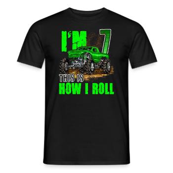 7th Birthday Monster Truck For Boys & Girls 7 Year - Men's T-Shirt - black - Front - AI Model Male 178 light (178cm)