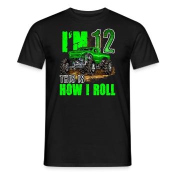 12th Birthday Monster Truck For Boys & Girls 12 - Men's T-Shirt - black - Front - AI Model Male 178 light (178cm)