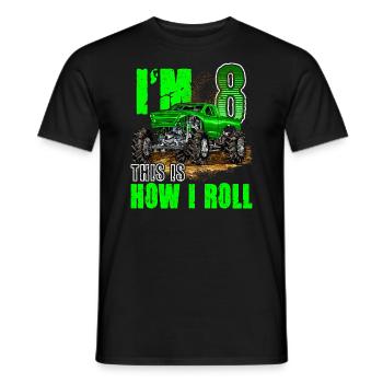 8th Birthday Monster Truck For Boys & Girls 8 Year - Men's T-Shirt - black - Front - AI Model Male 178 light (178cm)