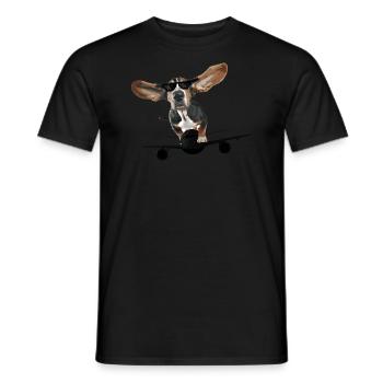 Dog basset flying pilot plane - Men's T-Shirt - black - Front - AI Model Male 178 light (178cm)