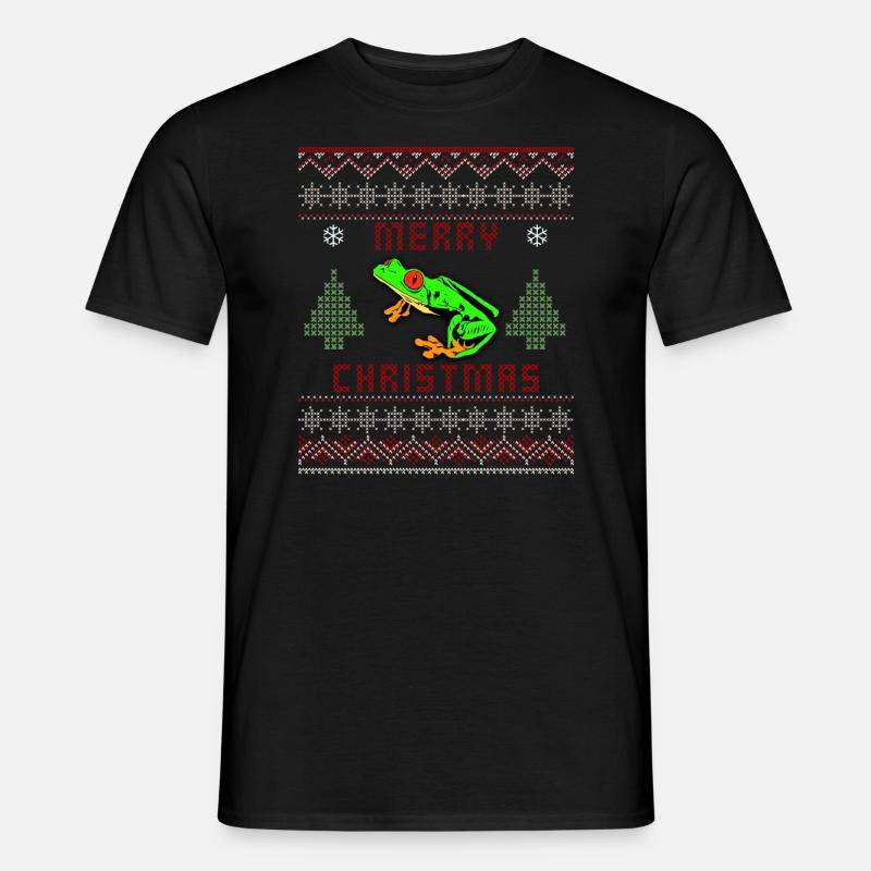 Rotäugiger Baumfrosch Hässlicher Weihnachtspullover Design - Männer T-Shirt - Schwarz
