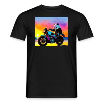 Panda auf Motorrad bei Sonnenuntergang - Männer T-Shirt - Schwarz - Vorne - AI Model Male 178 light (178cm)