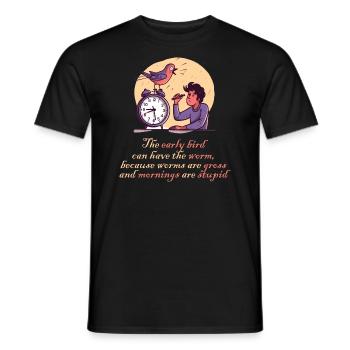 Der frühe Vogel Spruch Spätaufsteher Frühaufsteher - Männer T-Shirt - Schwarz - Vorne - AI Model Male 178 light (178cm)
