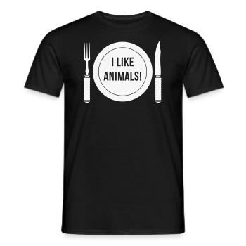 I Like Animals! (Fork / Knife / Plate / White) - Men's T-Shirt - black - Front - AI Model Male 178 light (178cm)