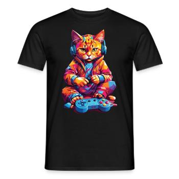 Drôle Rétro Gaming Cat Nerd Gamer Design - T-shirt homme - noir - Devant - AI Model Male 178 light (178cm)