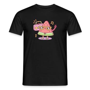 Drôle de pastèque avec lunettes de soleil et radio - T-shirt homme - noir - Devant - AI Model Male 178 light (178cm)
