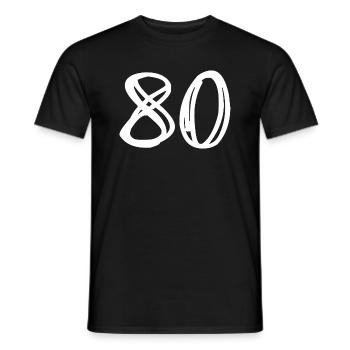 80 YEARS. 80TH ANNIVERSARY. BIRTHDAY 80 YEARS. 80 - Men's T-Shirt - black - Front - AI Model Male 178 light (178cm)