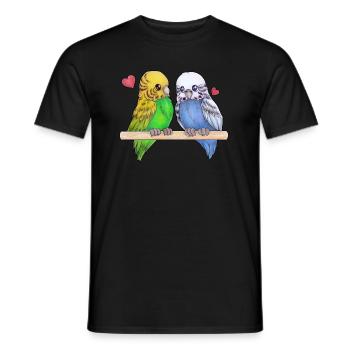Niedlicher Wellensittich Pärchen mit Herzen - Männer T-Shirt - Schwarz - Vorne - AI Model Male 178 light (178cm)