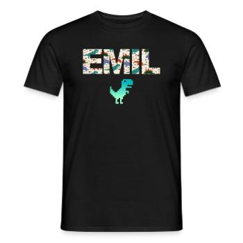EMIL - Beautiful boy name with dinosaur - Men's T-Shirt - black - Front - AI Model Male 178 light (178cm)