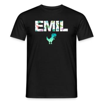 EMIL - Beautiful boy name with dinosaur - Men's T-Shirt - black - Front - AI Model Male 178 light (178cm)