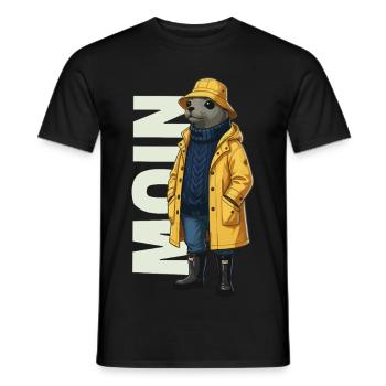 Seal Moin – Conception d’imperméable - T-shirt homme - noir - Devant - AI Model Male 178 light (178cm)