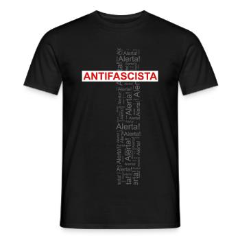 Alert! Antifascista! - Word art red/grey - Men's T-Shirt - black - Front - AI Model Male 178 light (178cm)
