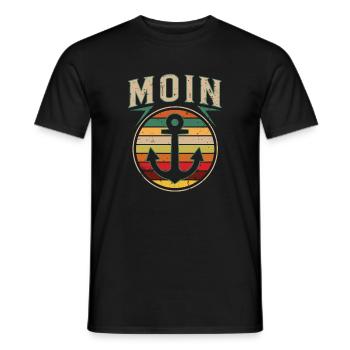 Moin Anker Vintage Nordsee Ostsee Spruch T-Shirt - Männer T-Shirt - Schwarz - Vorne - AI Model Male 178 light (178cm)