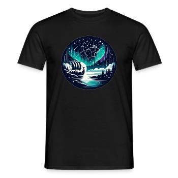 Sailing ship under starry sky and northern lights - Men's T-Shirt - black - Front - AI Model Male 178 light (178cm)