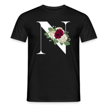 lettre N fleuris - T-shirt homme - noir - Devant - AI Model Male 178 light (178cm)