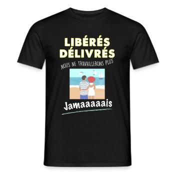 Couple retraité liberé delivré humour retraite - T-shirt homme - noir - Devant - AI Model Male 178 light (178cm)