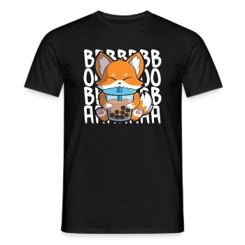 boba foxcute kawaii fox drinking bubble tea - Men's T-Shirt - black - Front - AI Model Male 178 light (178cm)